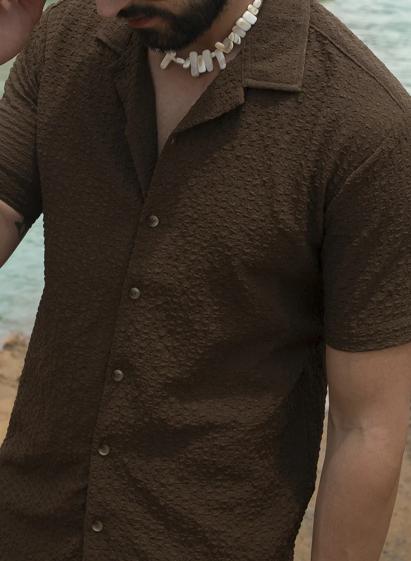 CAHOOT  Men's Chocolate Brown Crease-Box Co-Ord Set For Casual Wear | Spread Collar | Short Sleeve | Button Closure | Co-Ords Crafted With Comfort Fit For Everyday Wear for Men | Best Price UAE